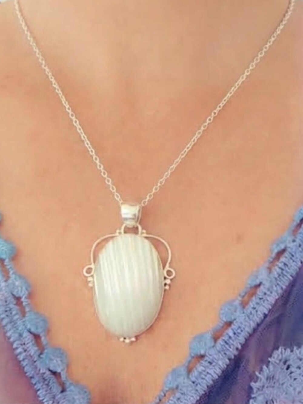 Mother Of Pearl Sterling Silver 925 Gemstone Pendant